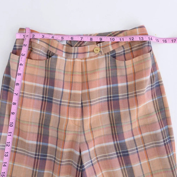 Vintage Genna B by Hidmens  Peach-y Checker Printed Straight Leg Pants - Picture 6 of 15